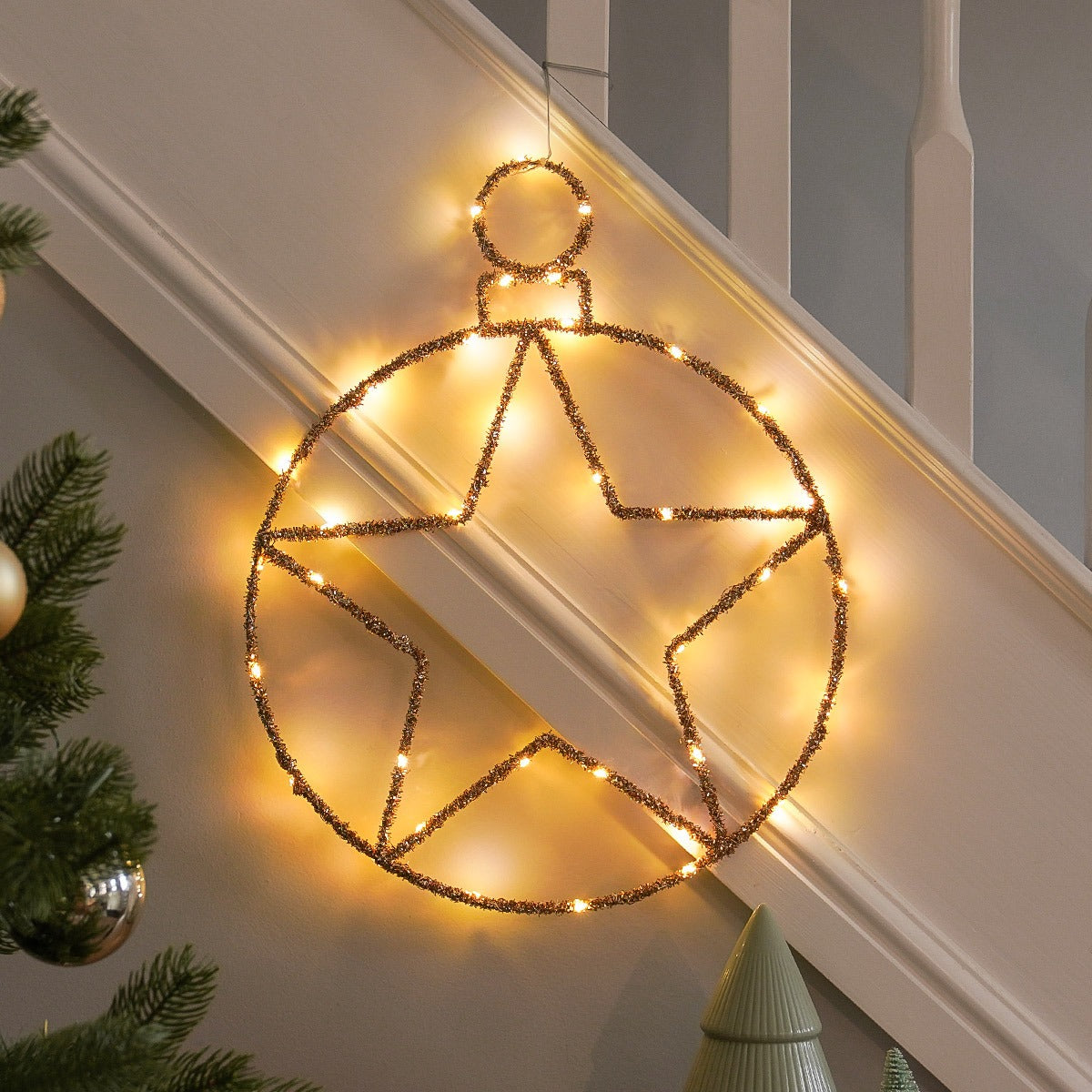 49cm Tinsel Battery Star Light Christmas Silhouette