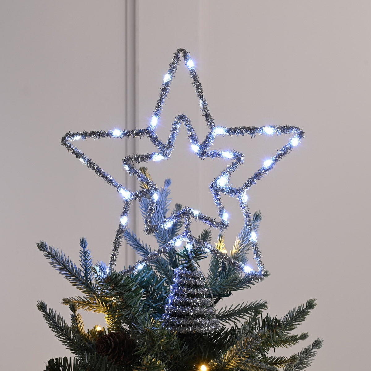 28cm Tinsel Battery Star Light Christmas Tree Topper