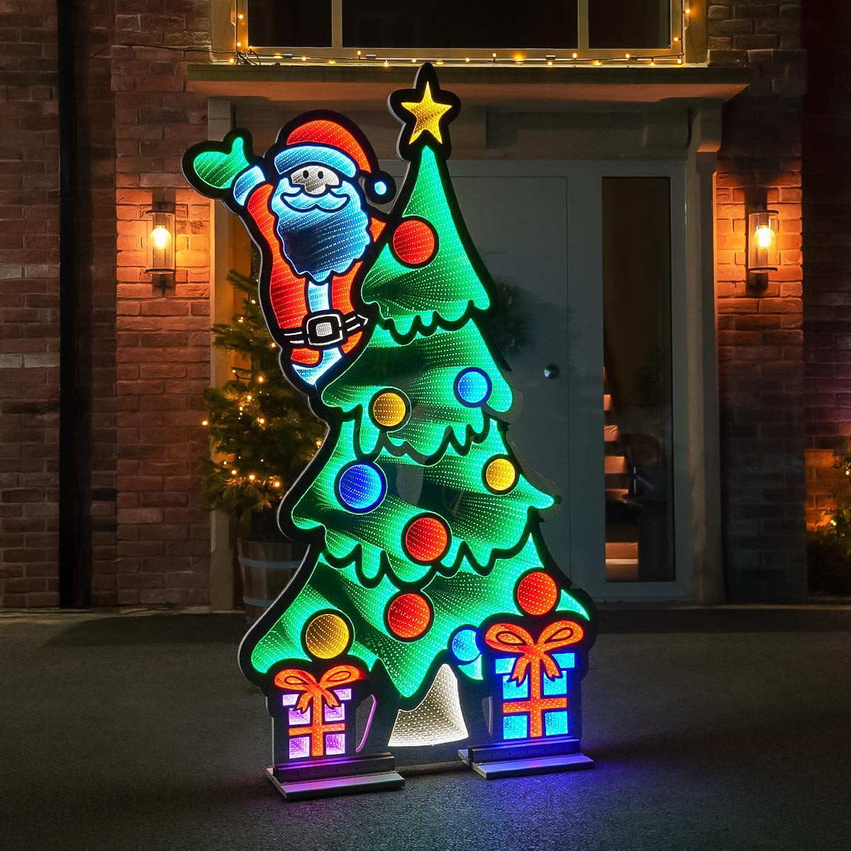 1.8m Outdoor Infinity Light Christmas Tree with Waving Santa