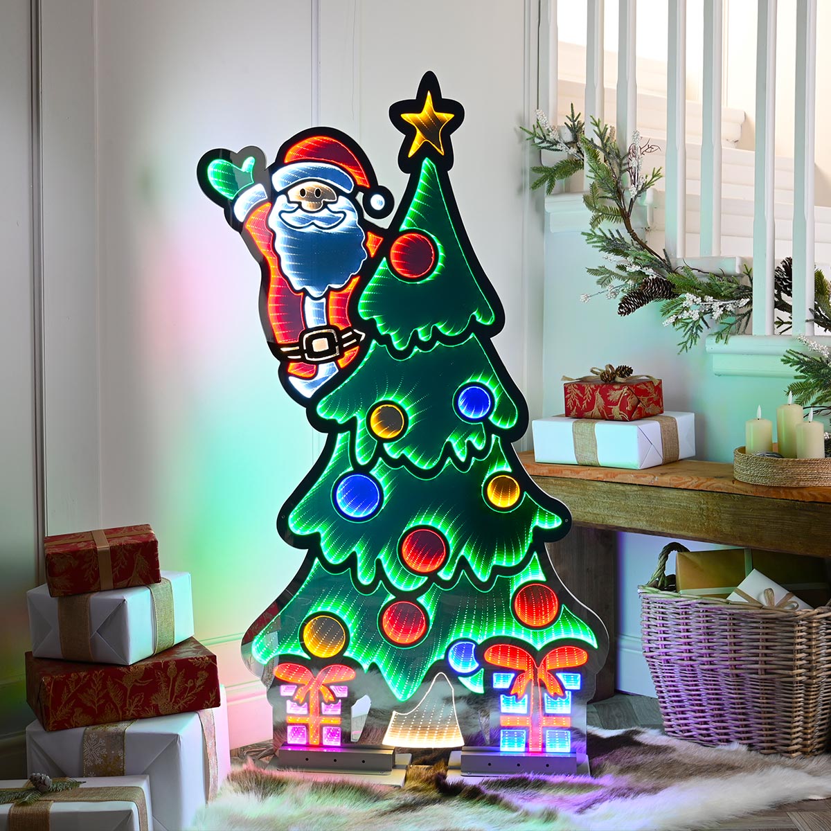 1.8m Outdoor Infinity Light Christmas Tree with Waving Santa