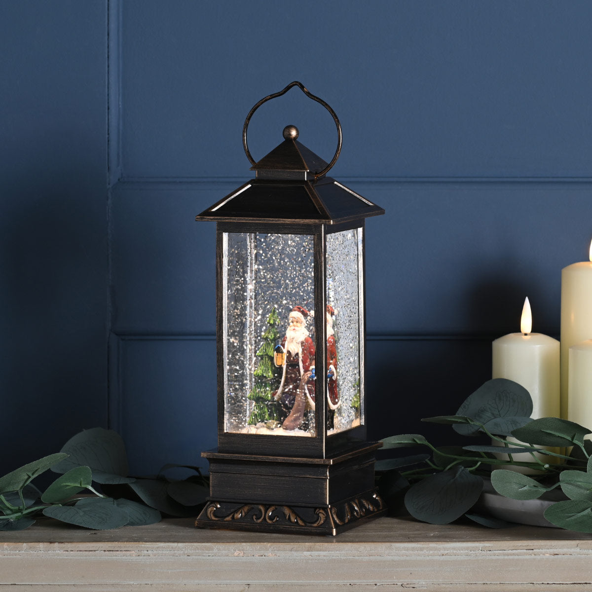 27cm LED Battery Christmas Lantern Water Spinner Santa Scene