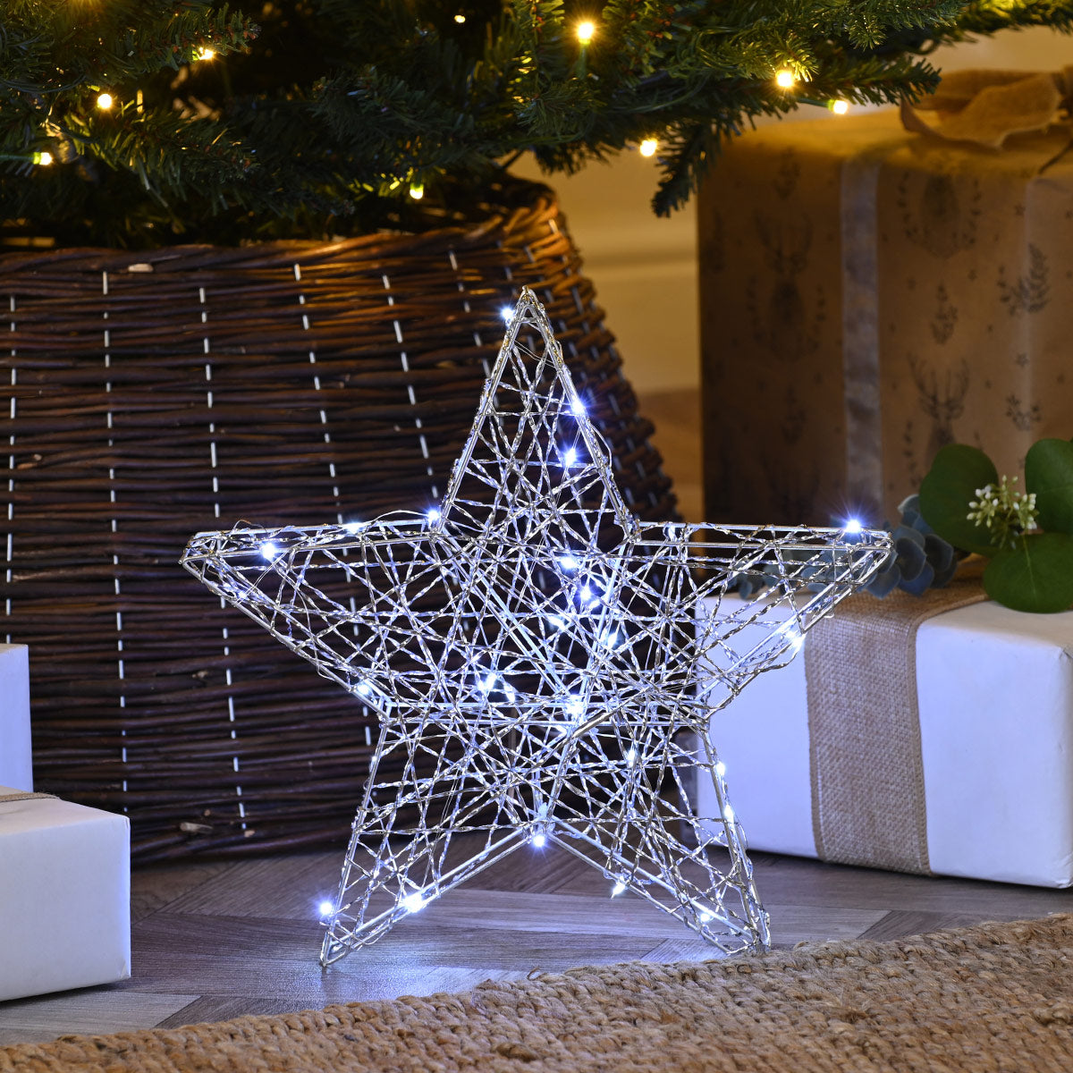 30cm Silver Shimmer Battery LED Star Light