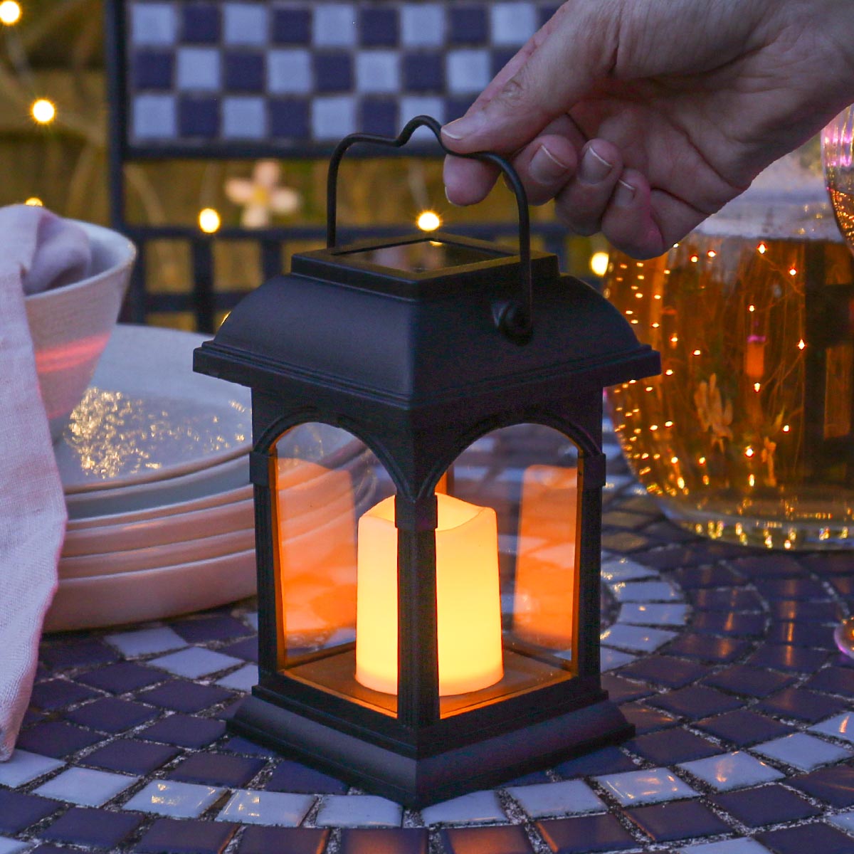 2 Solar Powered Lanterns With Flickering LED Candles 15cm