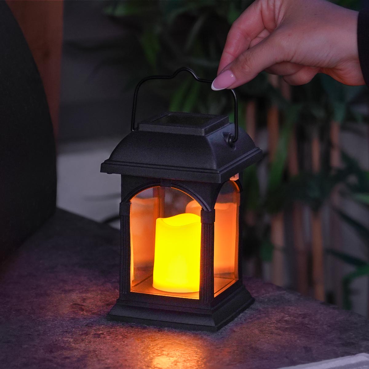 Solar Powered Lantern With Flickering LED Candle 15cm