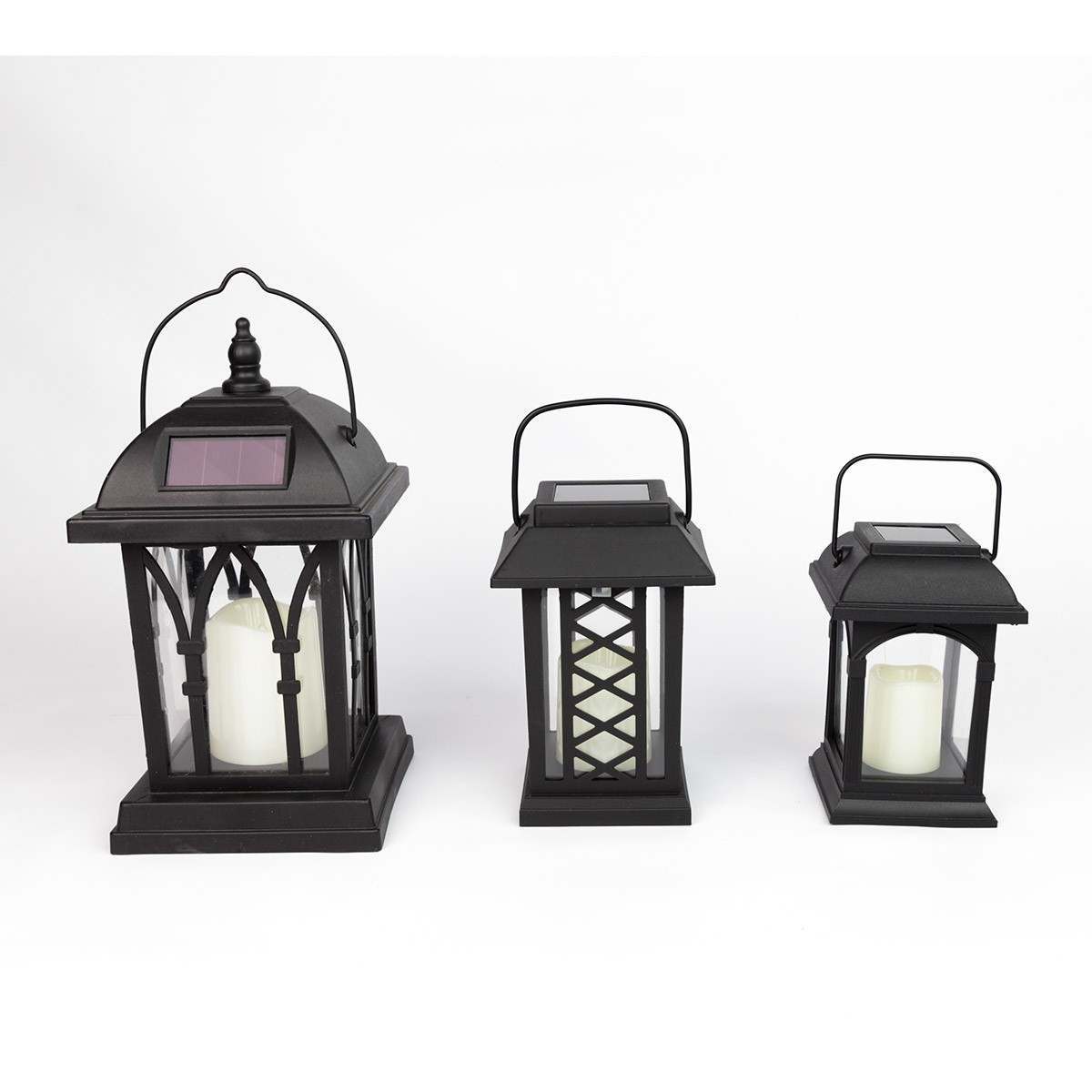 Solar Garden Flickering Candle Lantern, Amber LED, 3 Pack