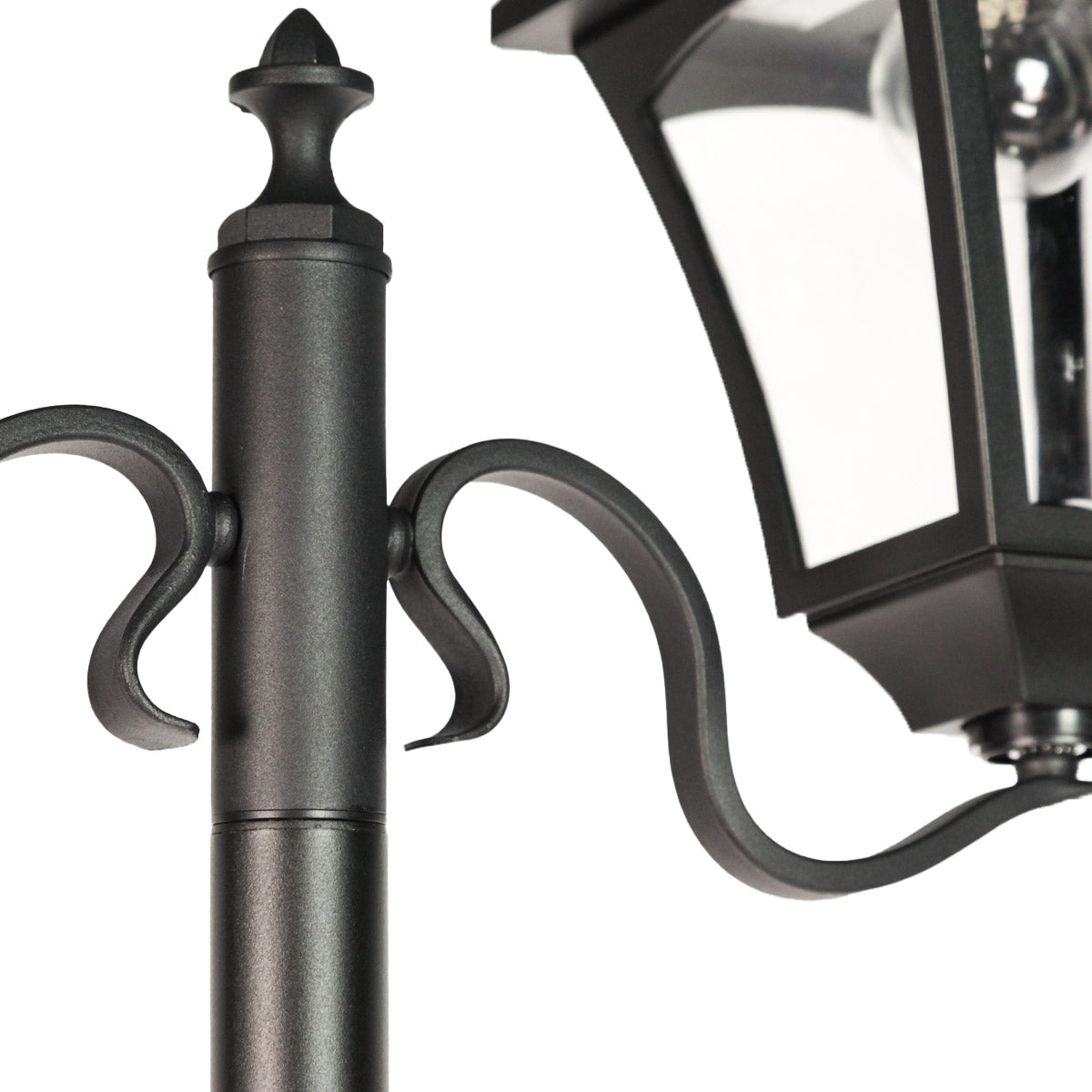 Large Black Twin Head Solar Security Lamp Post, 2.1m