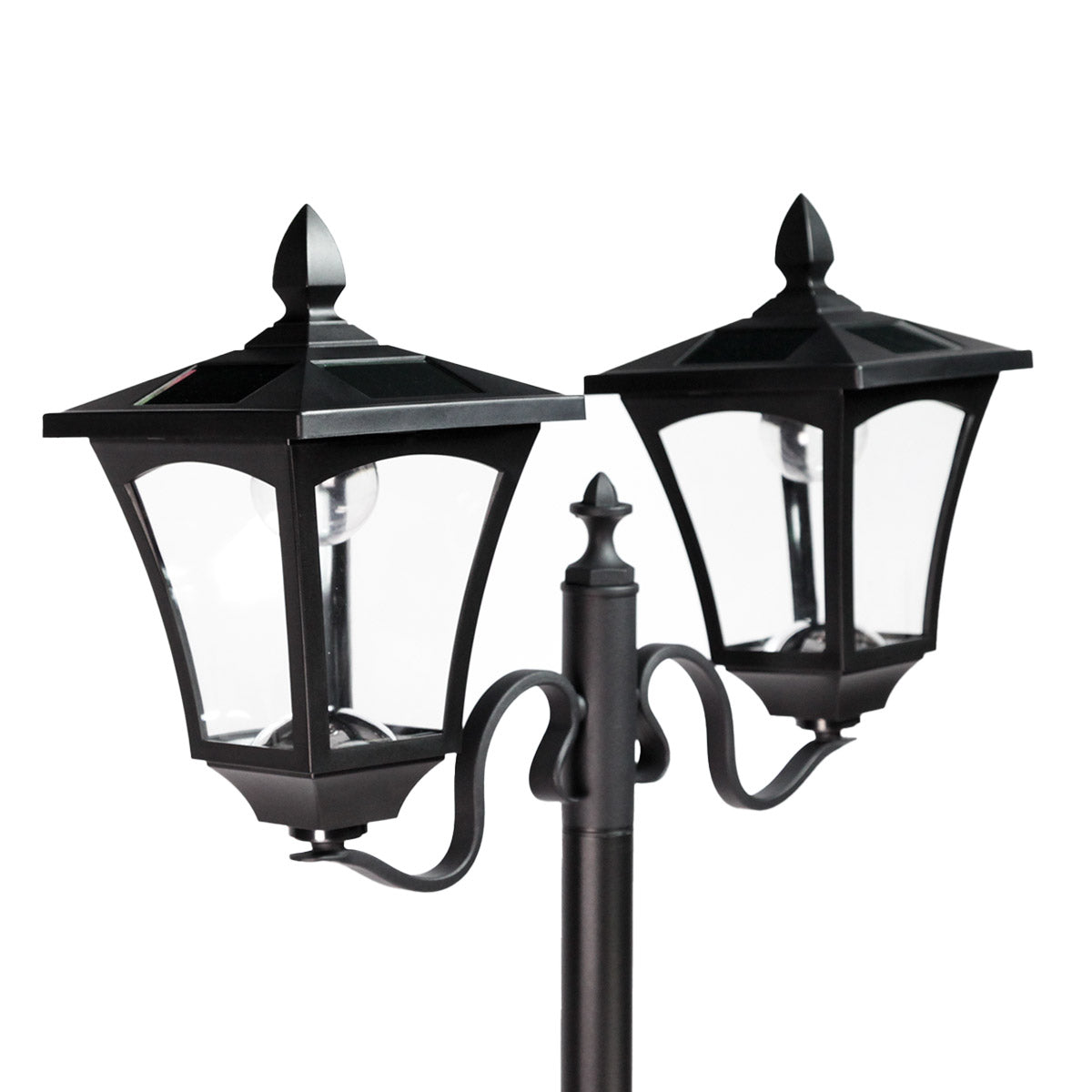 Large Black Twin Head Solar Security Lamp Post, 2.1m