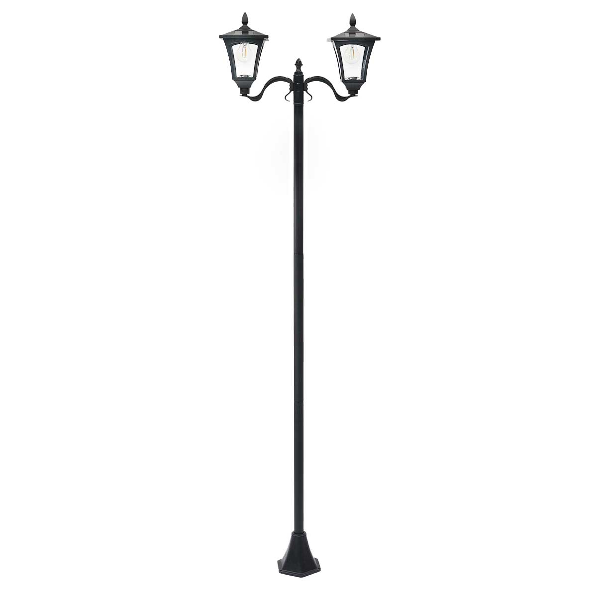 Solar Filament Effect LED Twin Head Security Lamp Post, 2.1m