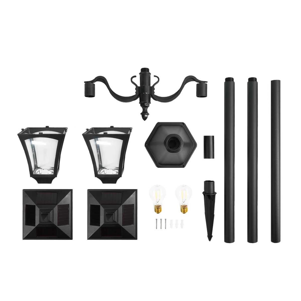 Solar Filament Effect LED Twin Head Security Lamp Post, 2.1m