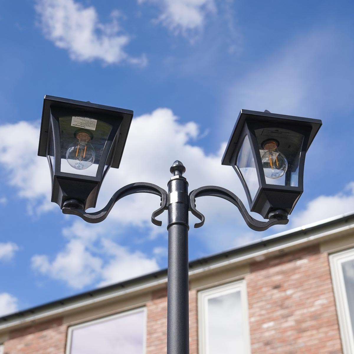 Solar Filament Effect LED Twin Head Security Lamp Post, 2.1m