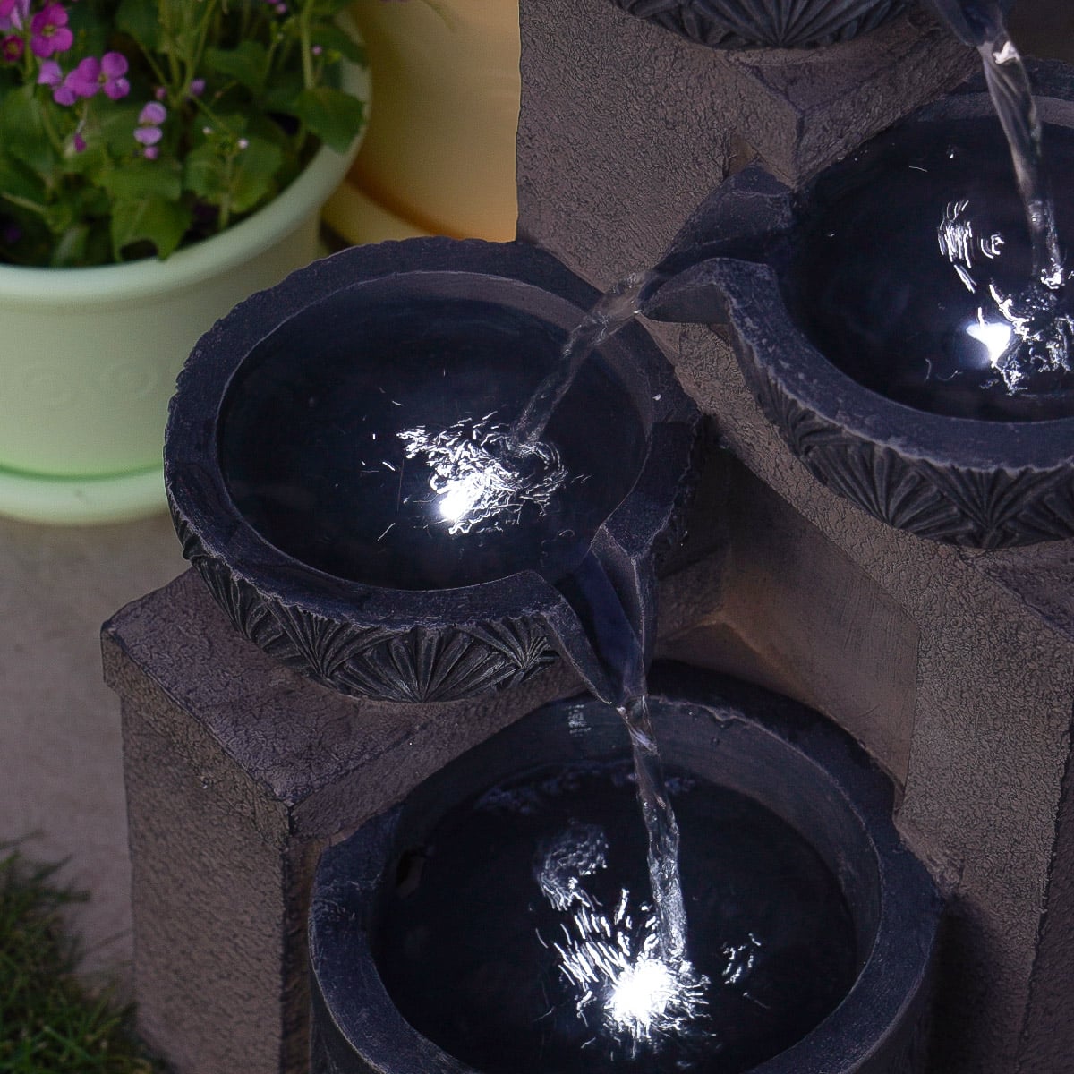 Solar & Plug-in Stone Effect Cascading Bowls Water Feature