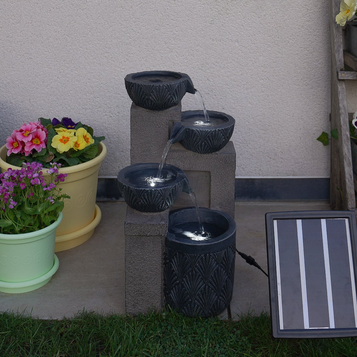 Solar & Plug-in Stone Effect Cascading Bowls Water Feature