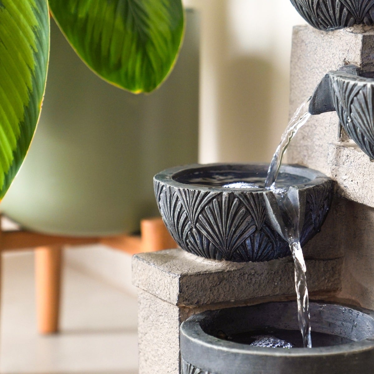 Solar & Plug-in Stone Effect Cascading Bowls Water Feature