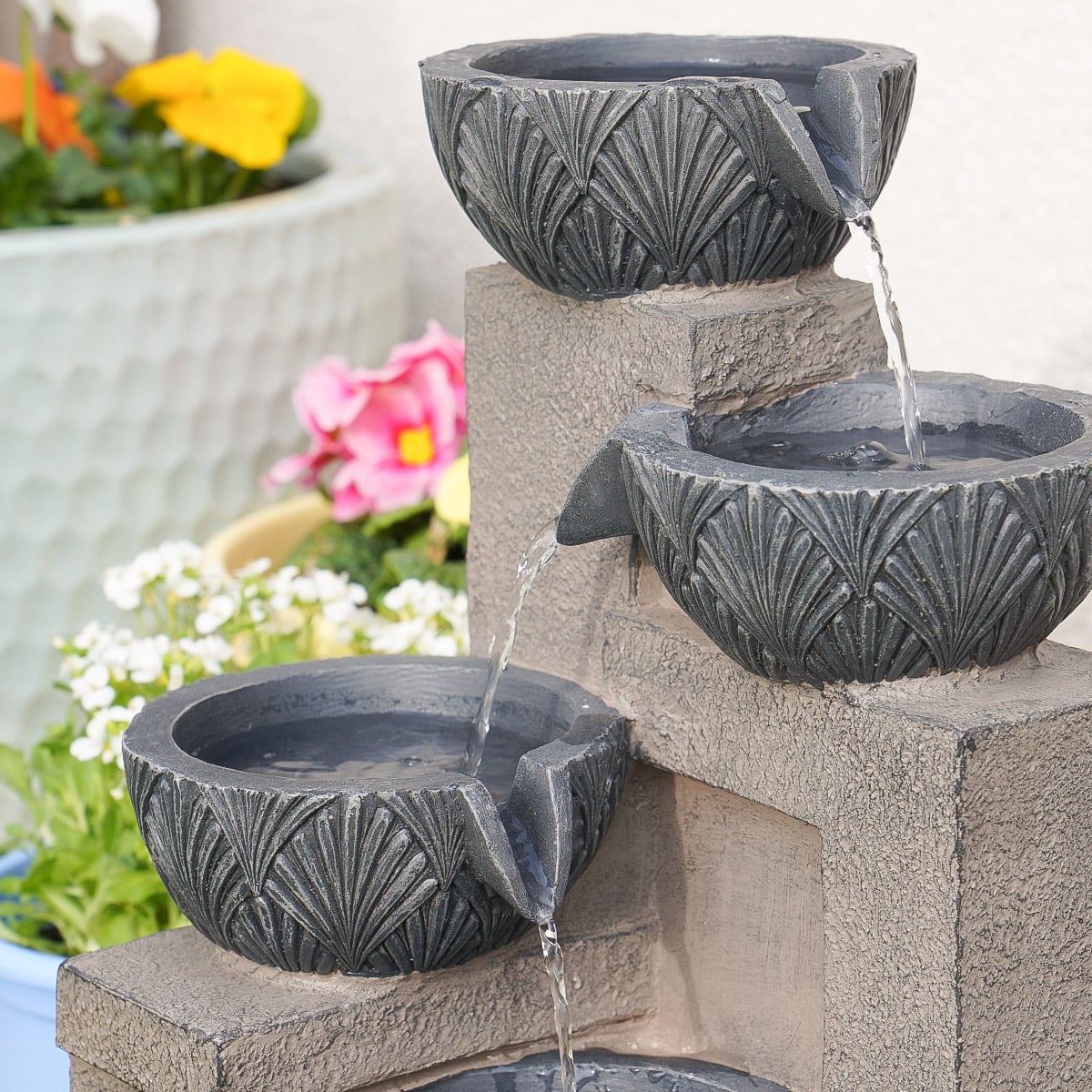 Solar & Plug-in Stone Effect Cascading Bowls Water Feature