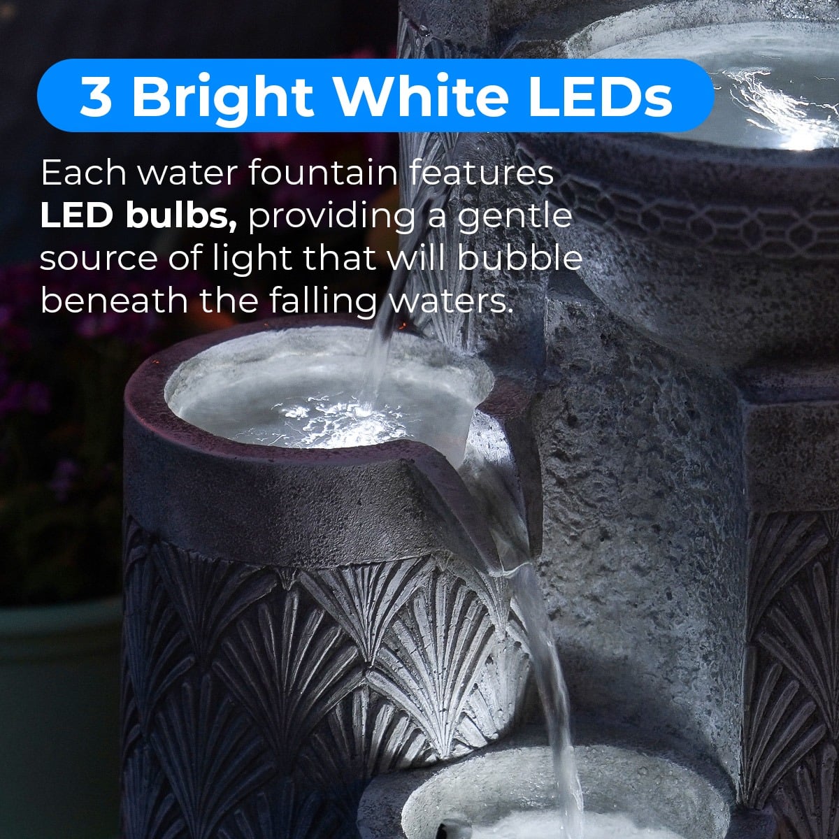 Solar & Plug-in White Seashell Pattern Cascading Bowls Water Feature