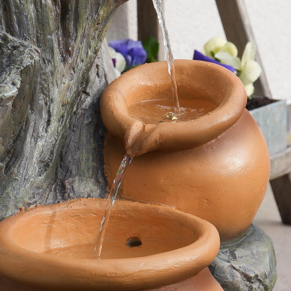 Plug-in & Solar Water Feature Rustic Tree Trunk with Planter 54cm