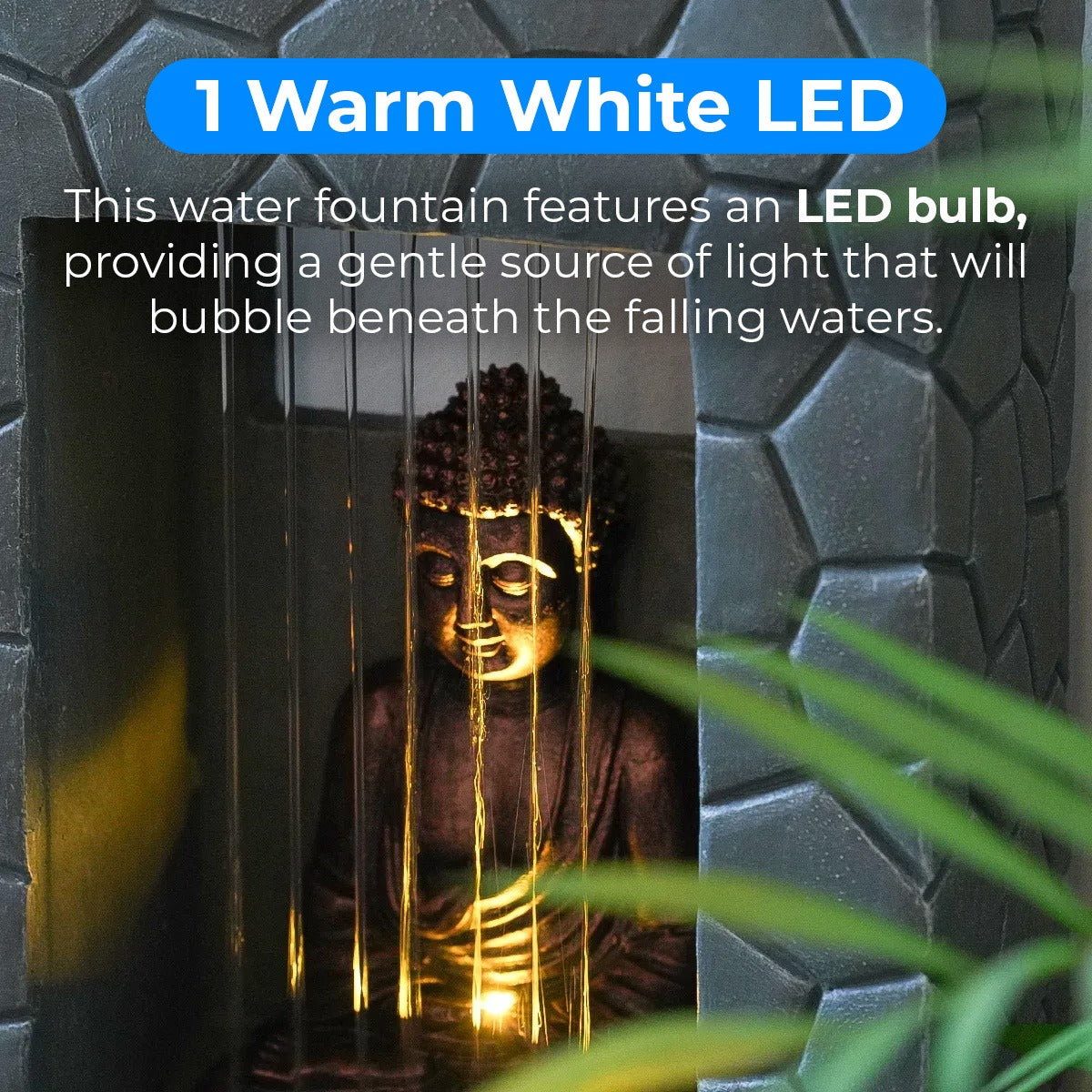 Solar & Plug-in LED Buddha Water Feature Garden Fountain 43cm