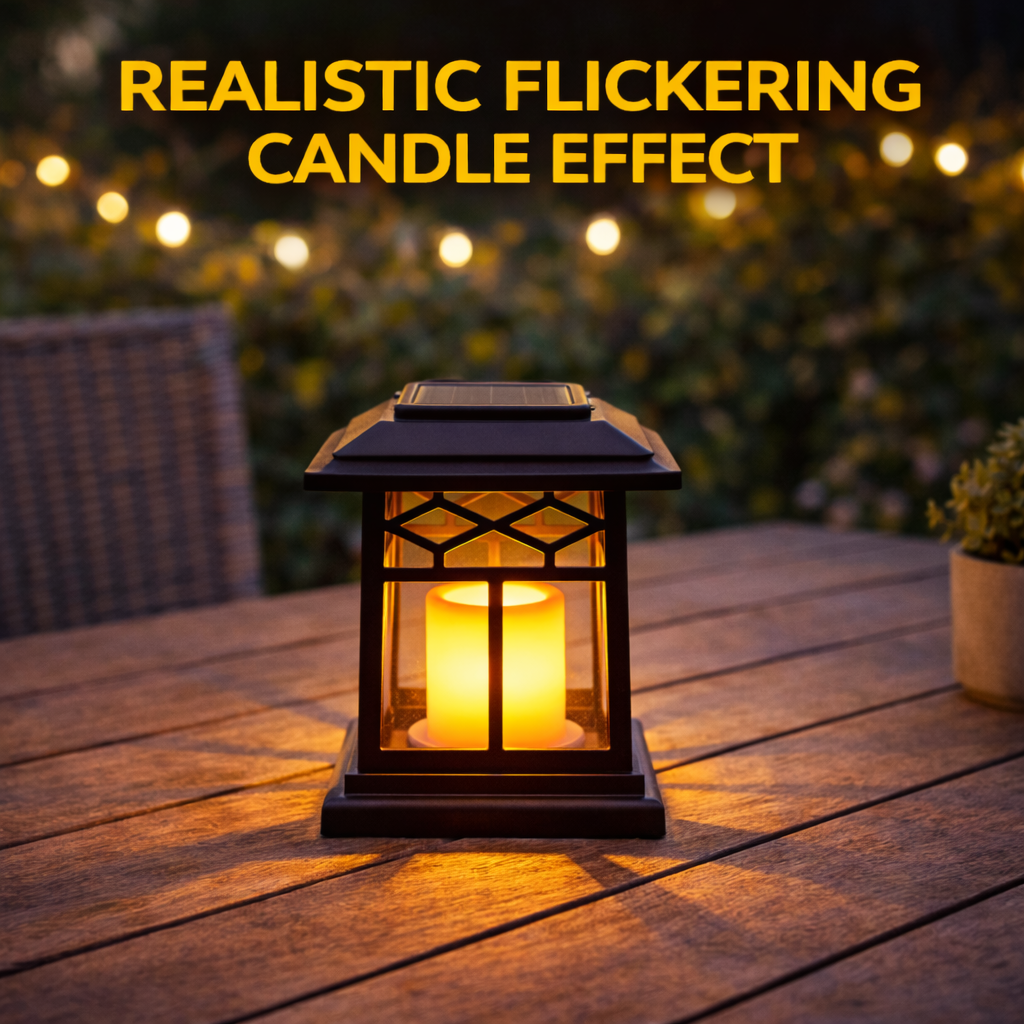 3-in-1 Solar Garden Lantern with Flickering LED Candle & Ground Stake
