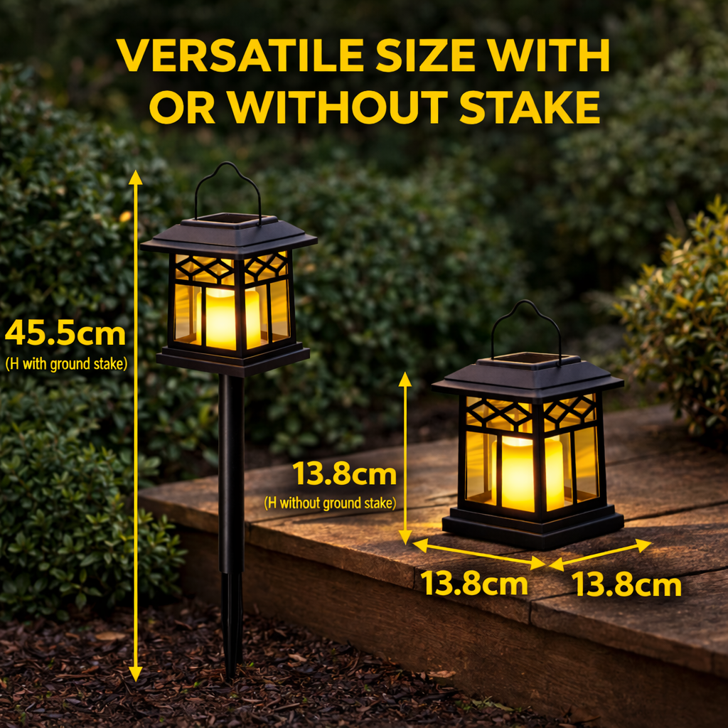 3-in-1 Solar Garden Lantern with Flickering LED Candle & Ground Stake