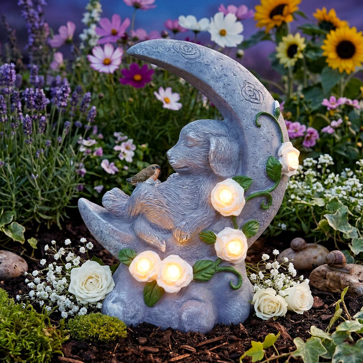 Dog Memorial Stone Effect Solar Light Half Moon