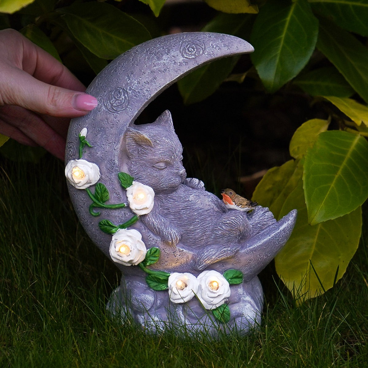 Cat Memorial Stone Effect Solar Light Half Moon