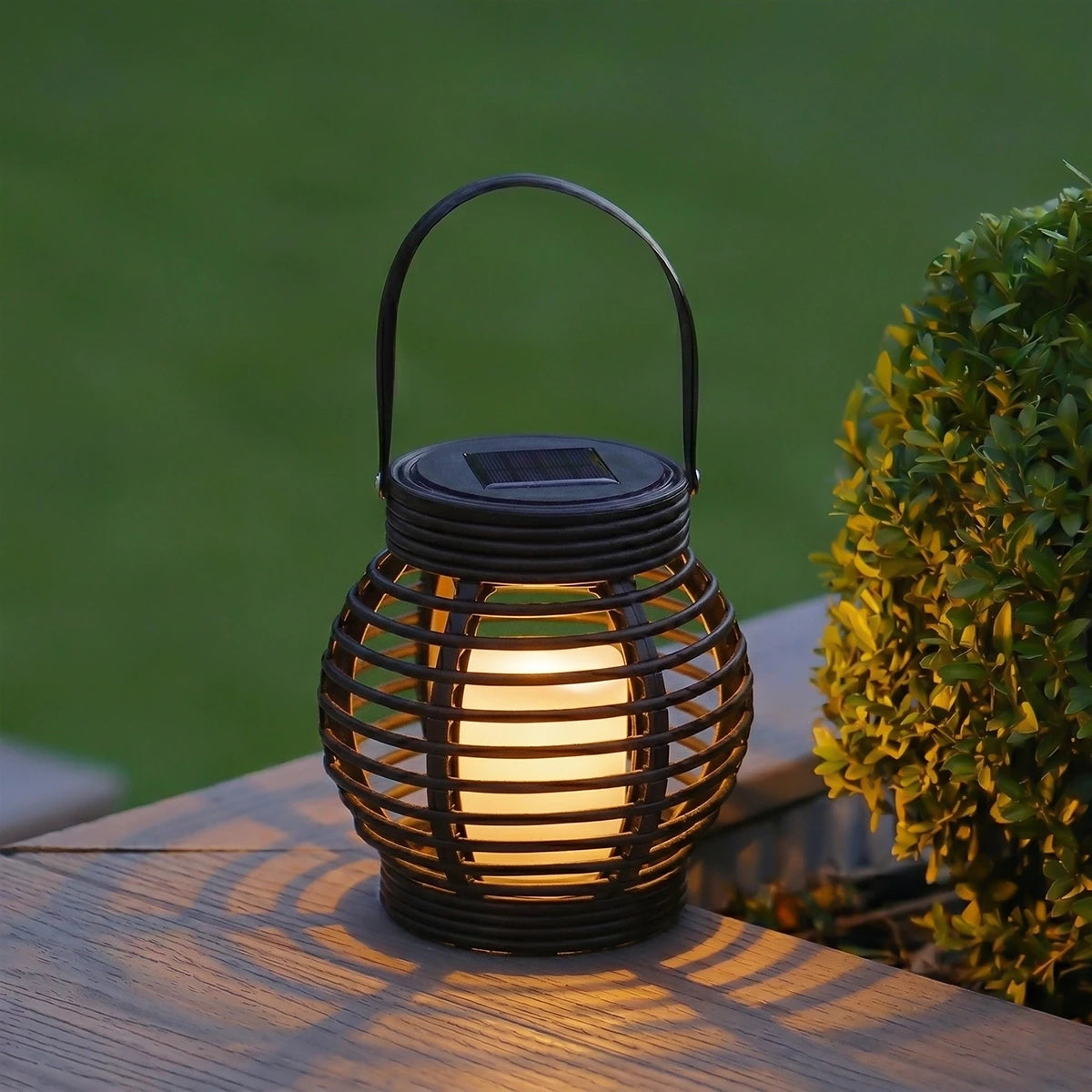 Solar Garden Lantern Rattan Effect Cage
