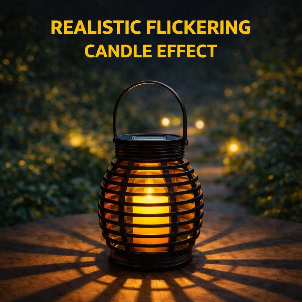 Solar Garden Lantern Rattan Effect Cage
