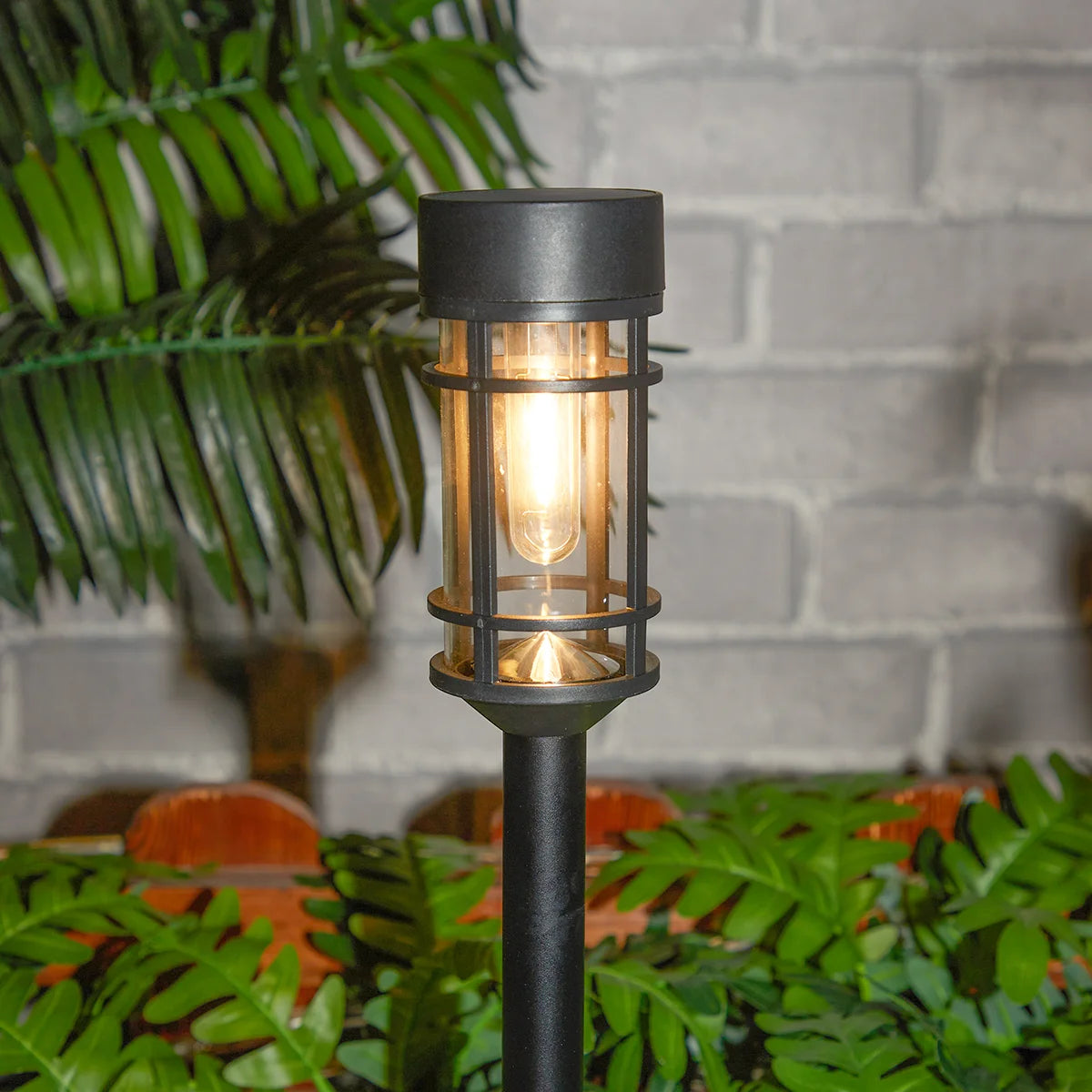 Warm White LED Solar Stake Lights (4-Pack) — 46cm Weatherproof Filament-Effect Garden Pathway Lanterns
