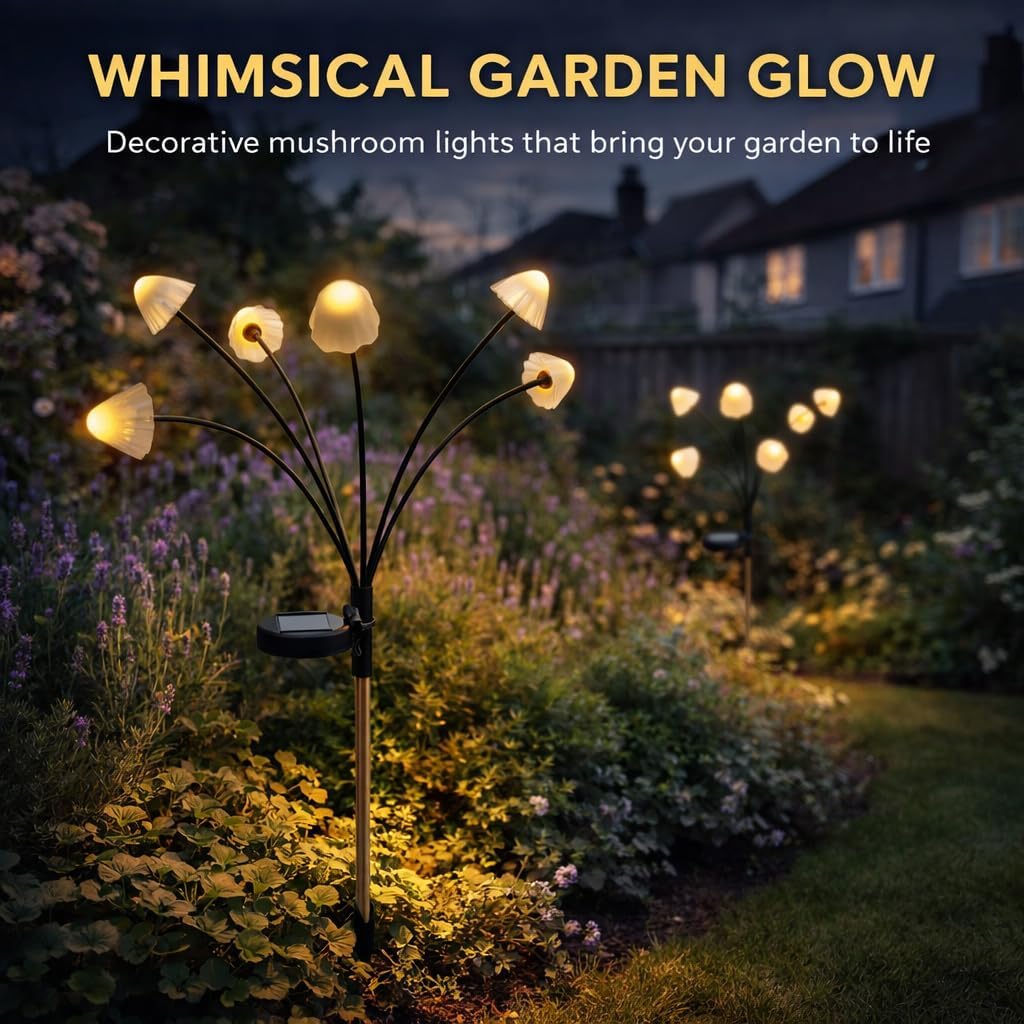 65cm Swaying Mushroom Solar Garden Stake Lights (2-Pack)