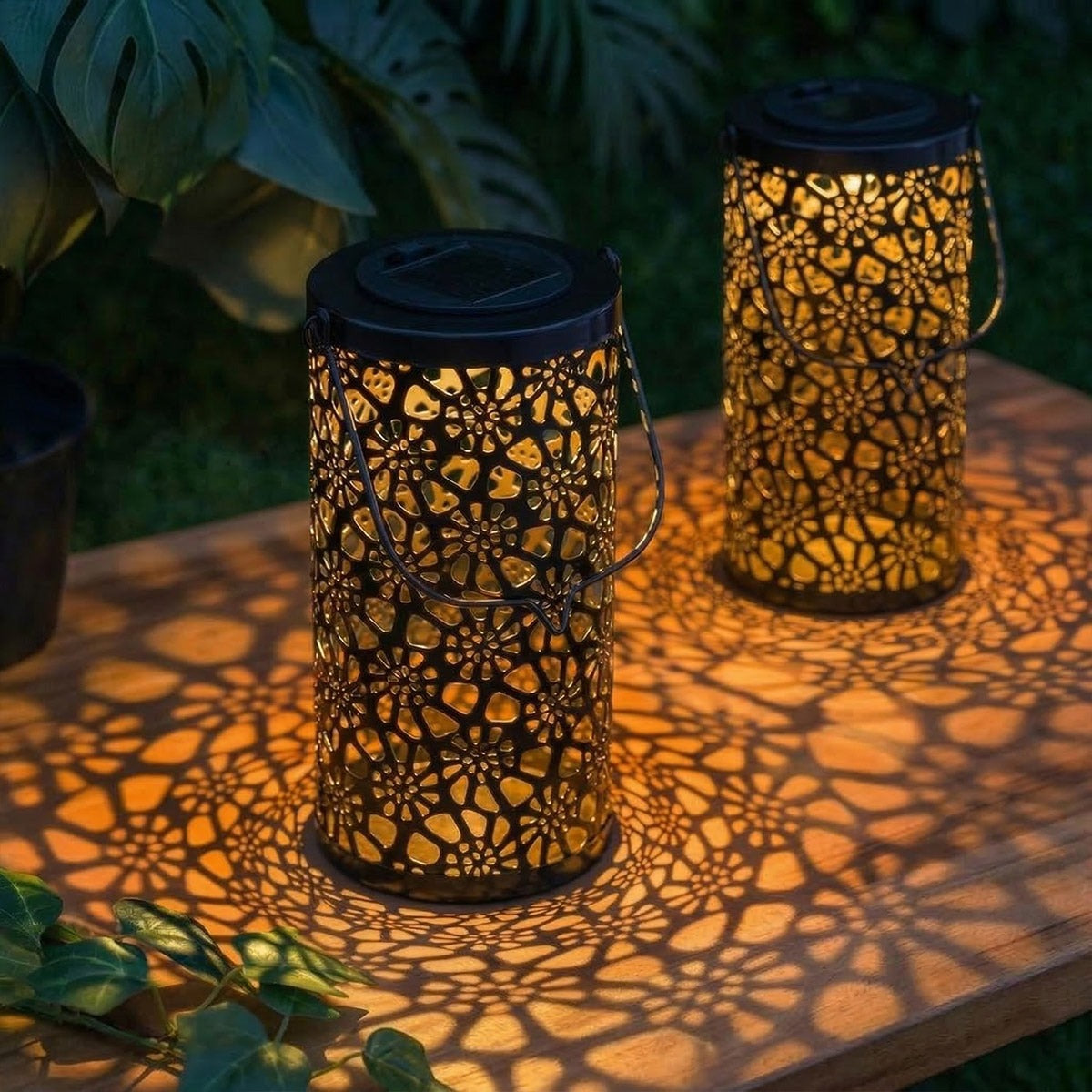 2 x Black Metal Moroccan Solar Lanterns 20cm