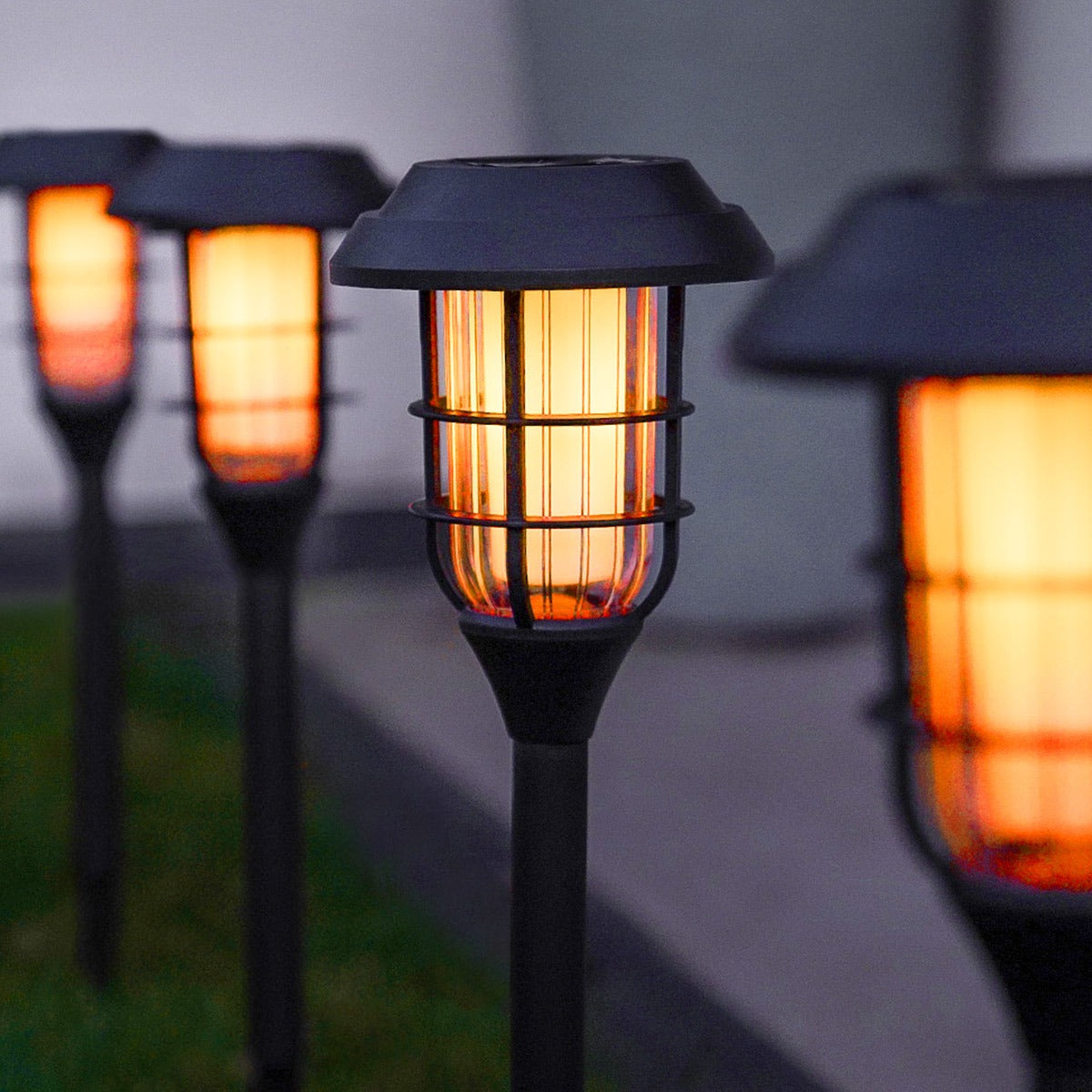 4 Garden Solar Stake Lights Dancing Flame 33cm