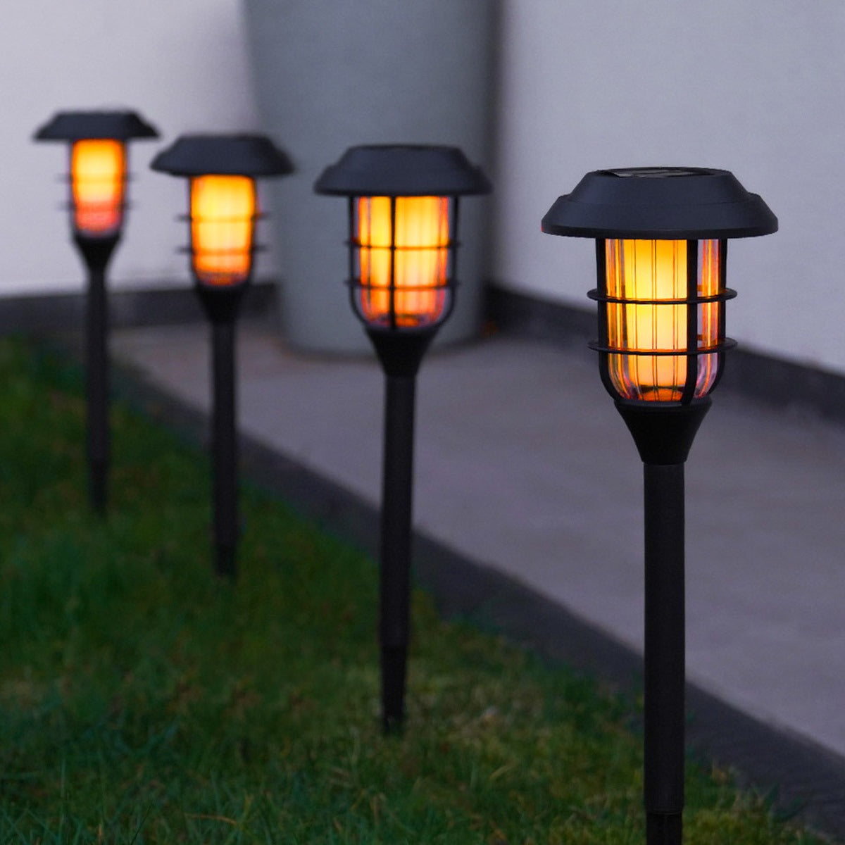 4 Garden Solar Stake Lights Dancing Flame 33cm