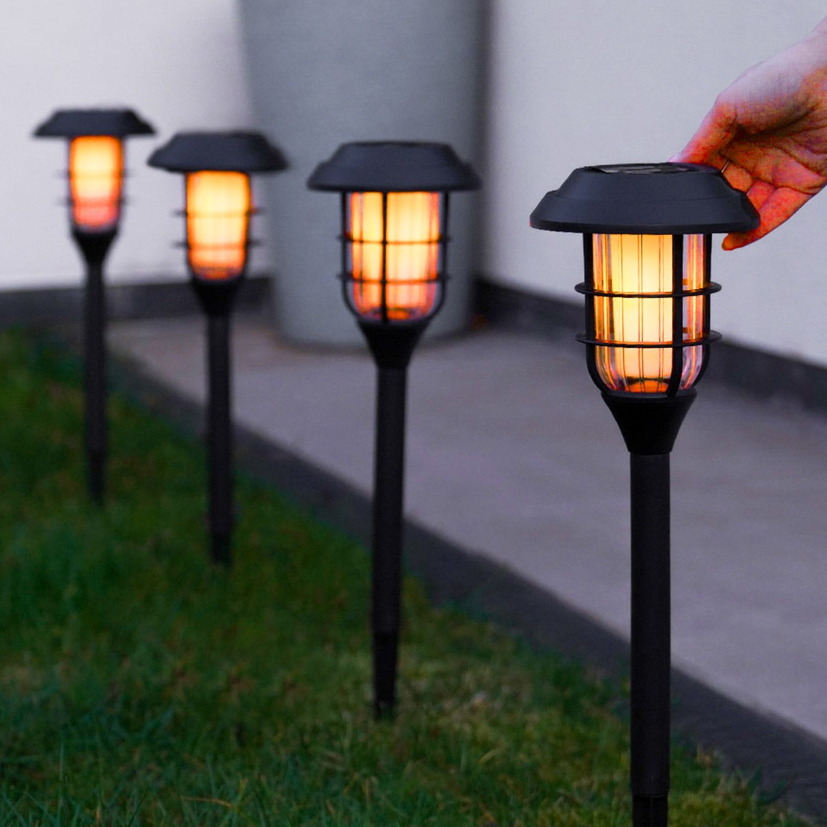 4 Garden Solar Stake Lights Dancing Flame 33cm