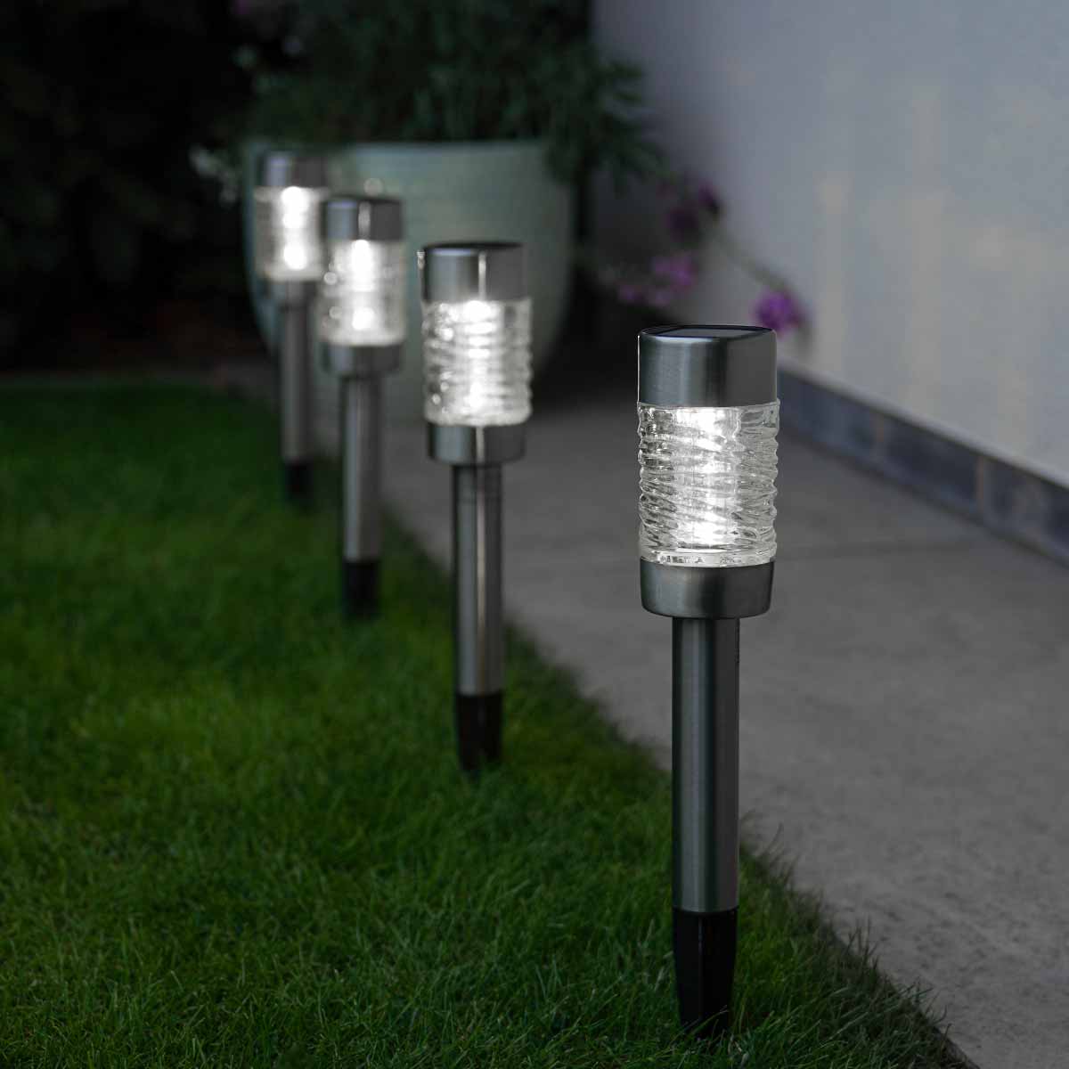 4 Martini Solar Stake Lights Stainless Steel 25cm