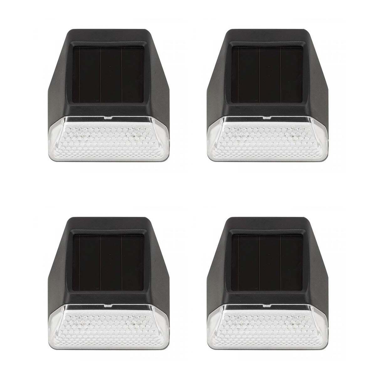 4 Premium Solar Fence, Wall & Post Lights Super Bright White LEDs