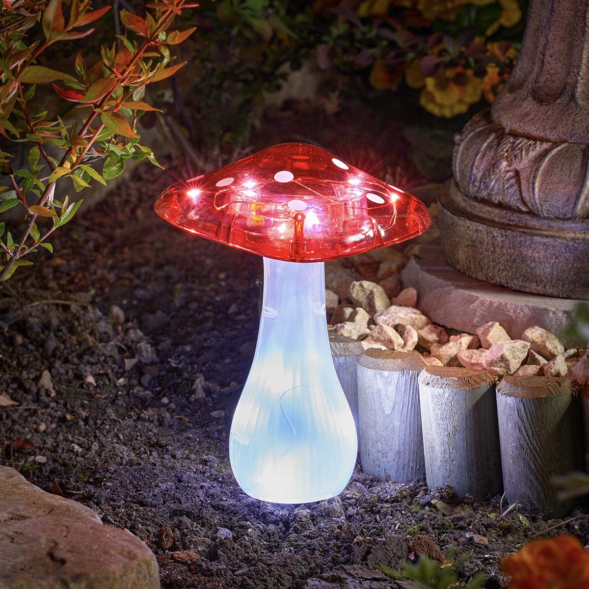 3 Toadstool Mushroom Solar Light Stakes 19cm