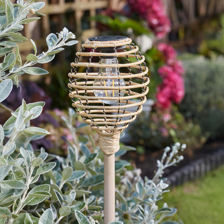 Lumina Solar Torch Stake Light Woven Rattan Effect 70cm