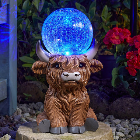 Solar Animal Light Highland Cow Orb Garden Ornament