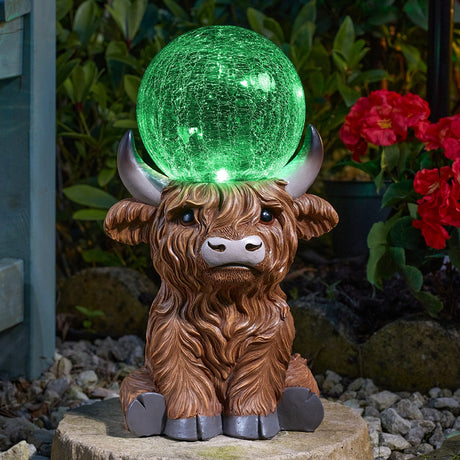 Solar Animal Light Highland Cow Orb Garden Ornament