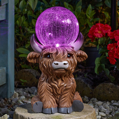 Solar Animal Light Highland Cow Orb Garden Ornament