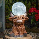 Solar Animal Light Highland Cow Orb Garden Ornament