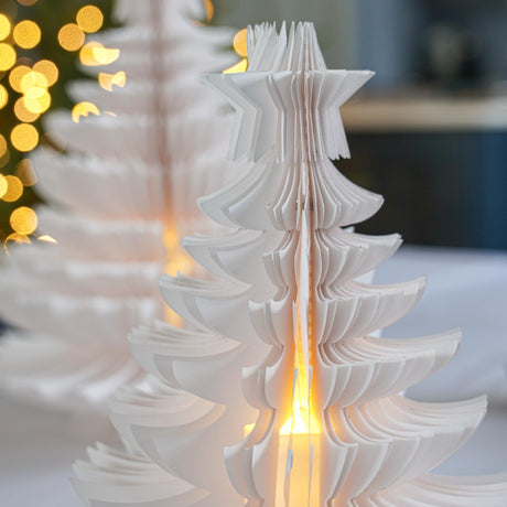 Battery Cream Paper Christmas Tree, Twinkling LEDs, 2 Pack