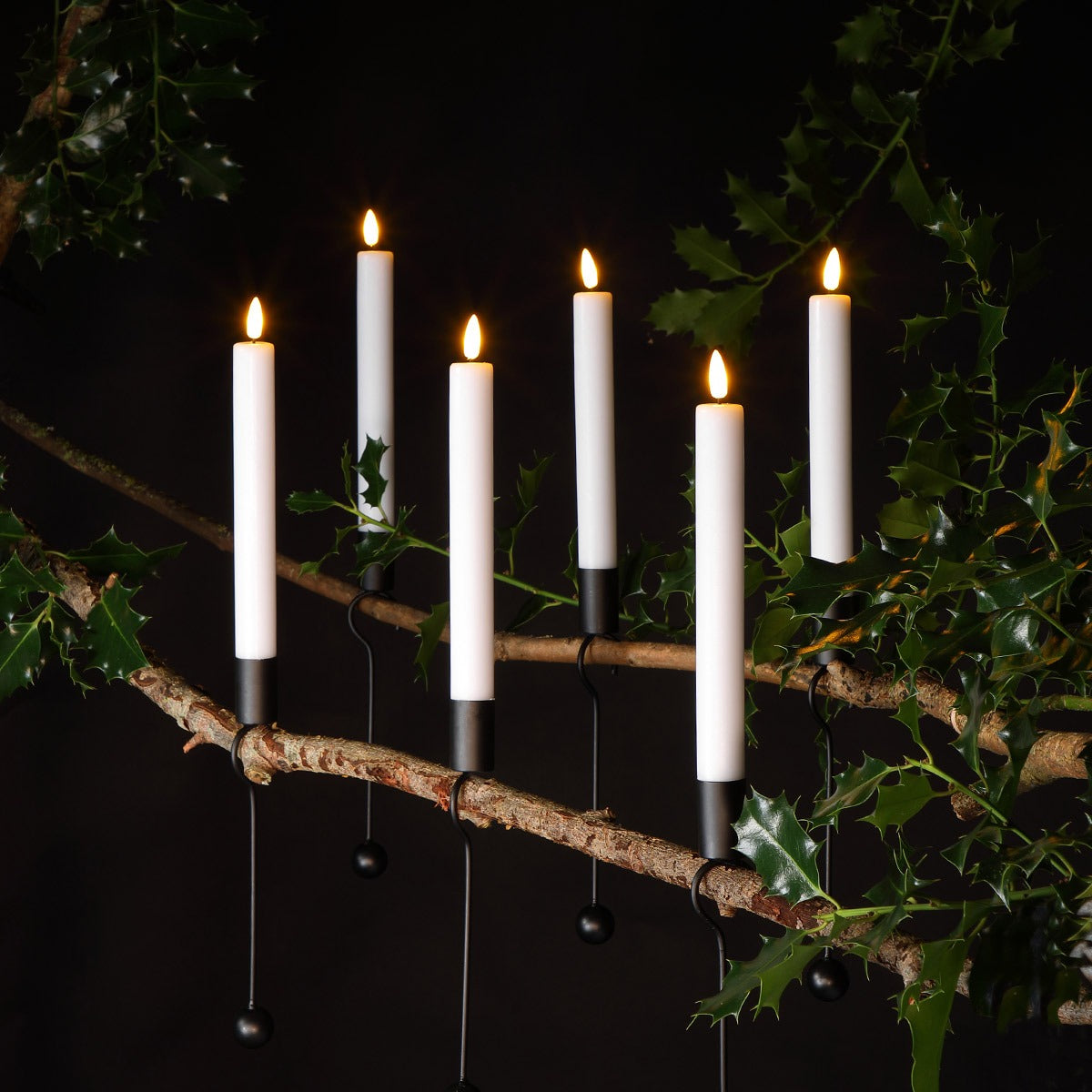 Battery White Magic Candles with Black Metal Holder, Remote Controlled, 6 Pack