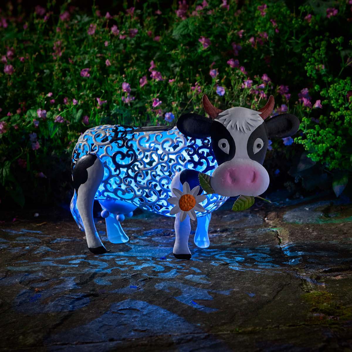 Solar Garden Ornament Daisy the Cow White & Colour Changing LEDs 25cm