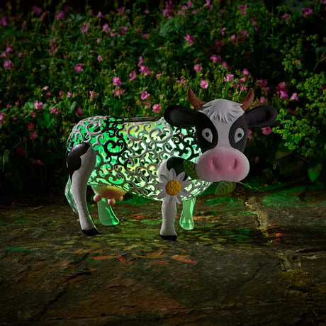 Solar Garden Ornament Daisy the Cow White & Colour Changing LEDs 25cm