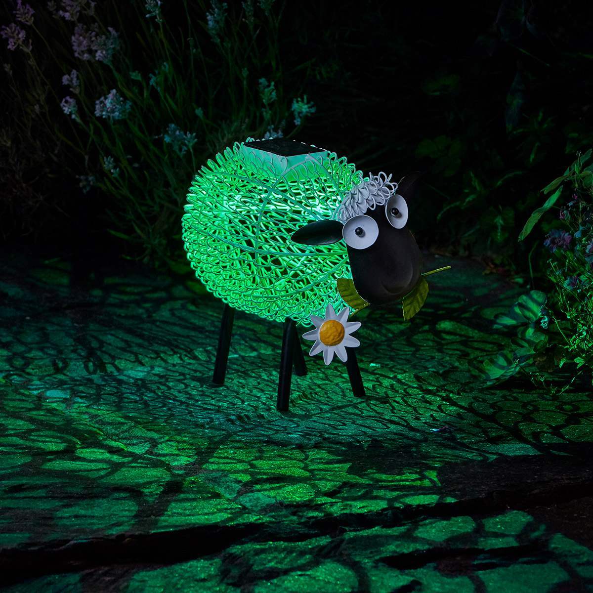 Solar Garden Ornament Dolly the Sheep White & Colour Changing LEDs 26cm