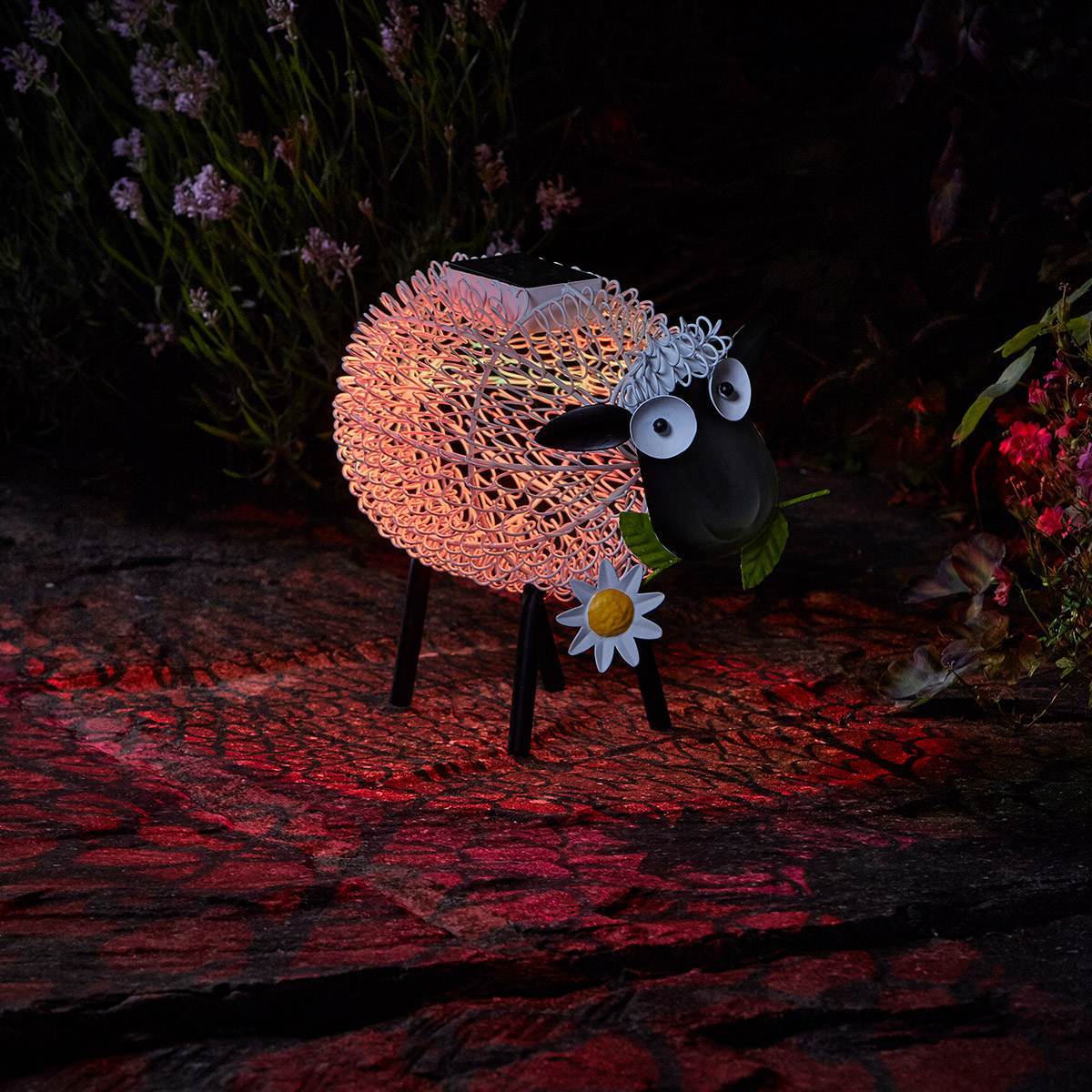 Solar Garden Ornament Dolly the Sheep White & Colour Changing LEDs 26cm