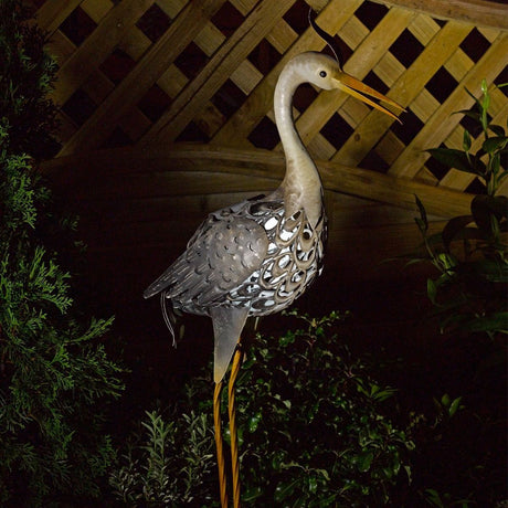 Solar Animal Light Heron White & Colour Changing LEDs 81cm