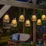 10 Cage Lantern Solar Fairy Lights Rattan Effect Warm White 2.7m