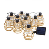 10 Cage Lantern Solar Fairy Lights Rattan Effect Warm White 2.7m